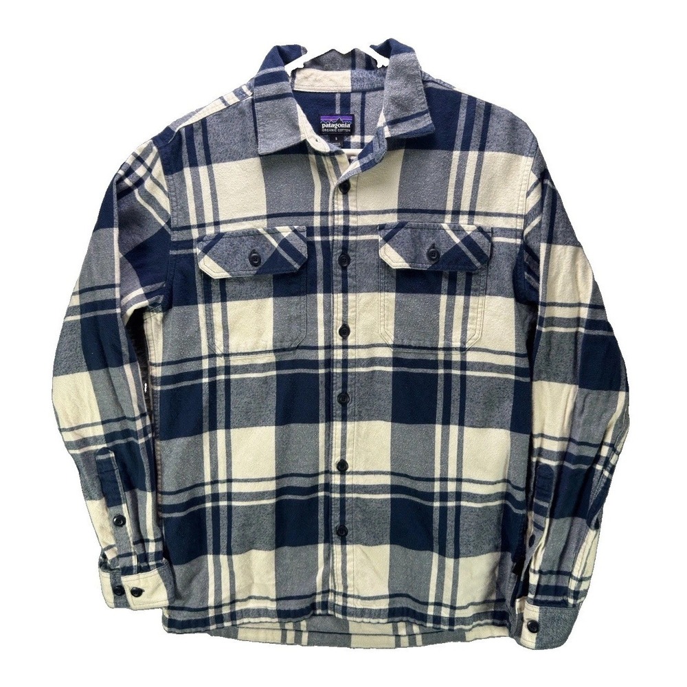 Patagonia Shirt Mens Small Blue White Plaid Organic Cotton Flannel Button Up